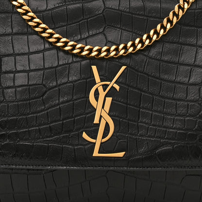Saint Laurent Calfskin Crocodile Embossed Suede Medium Reversible Monogram Kate Satchel Military Taupe 7 of 10