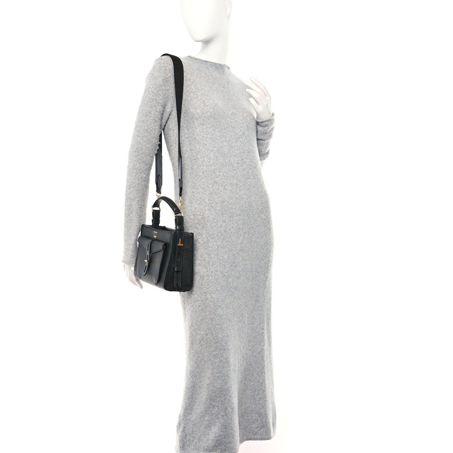 Calfskin Mini T Twist Top Handle Bag Black