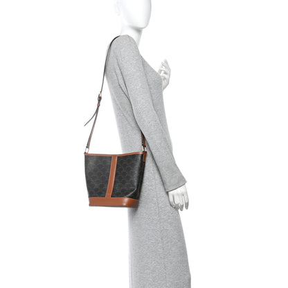 Celine Triomphe Canvas Calfskin Small Bucket Bag Tan 2 of 10