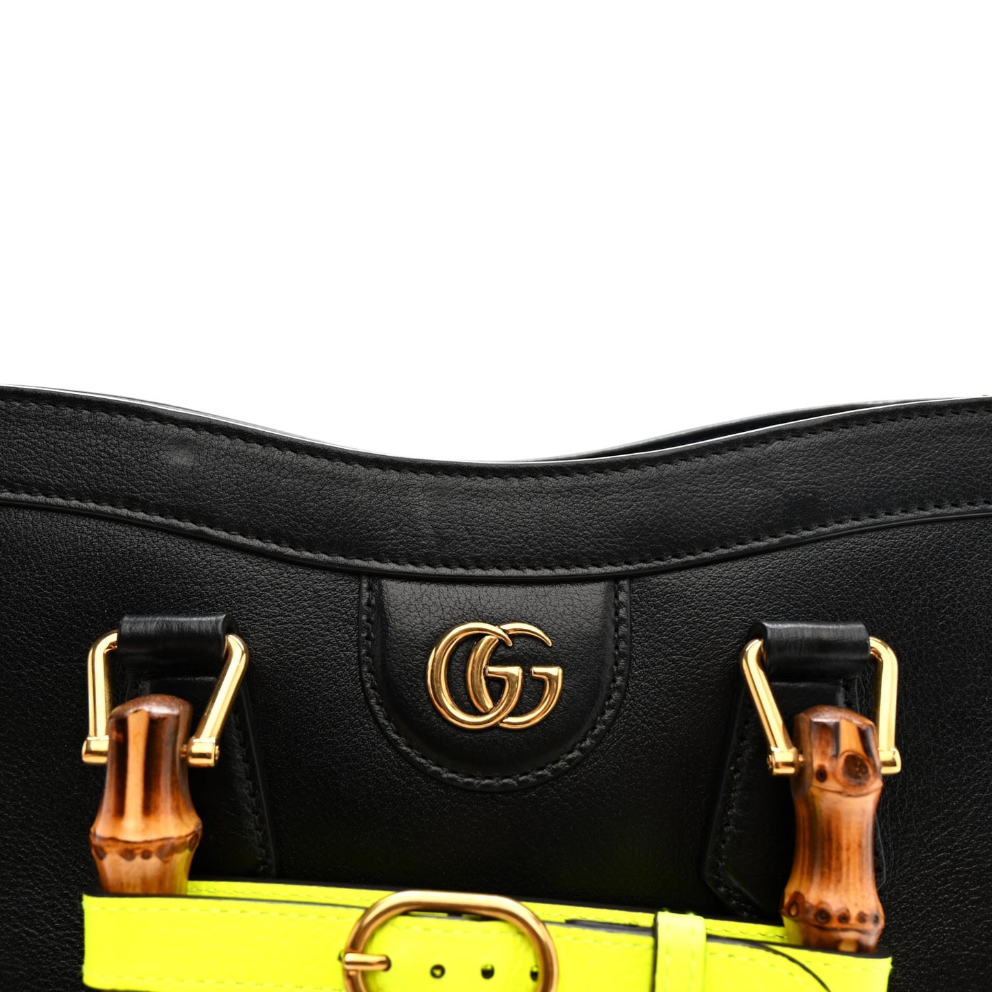 Calfskin Small Diana Tote Bag Black Yellow Fluo