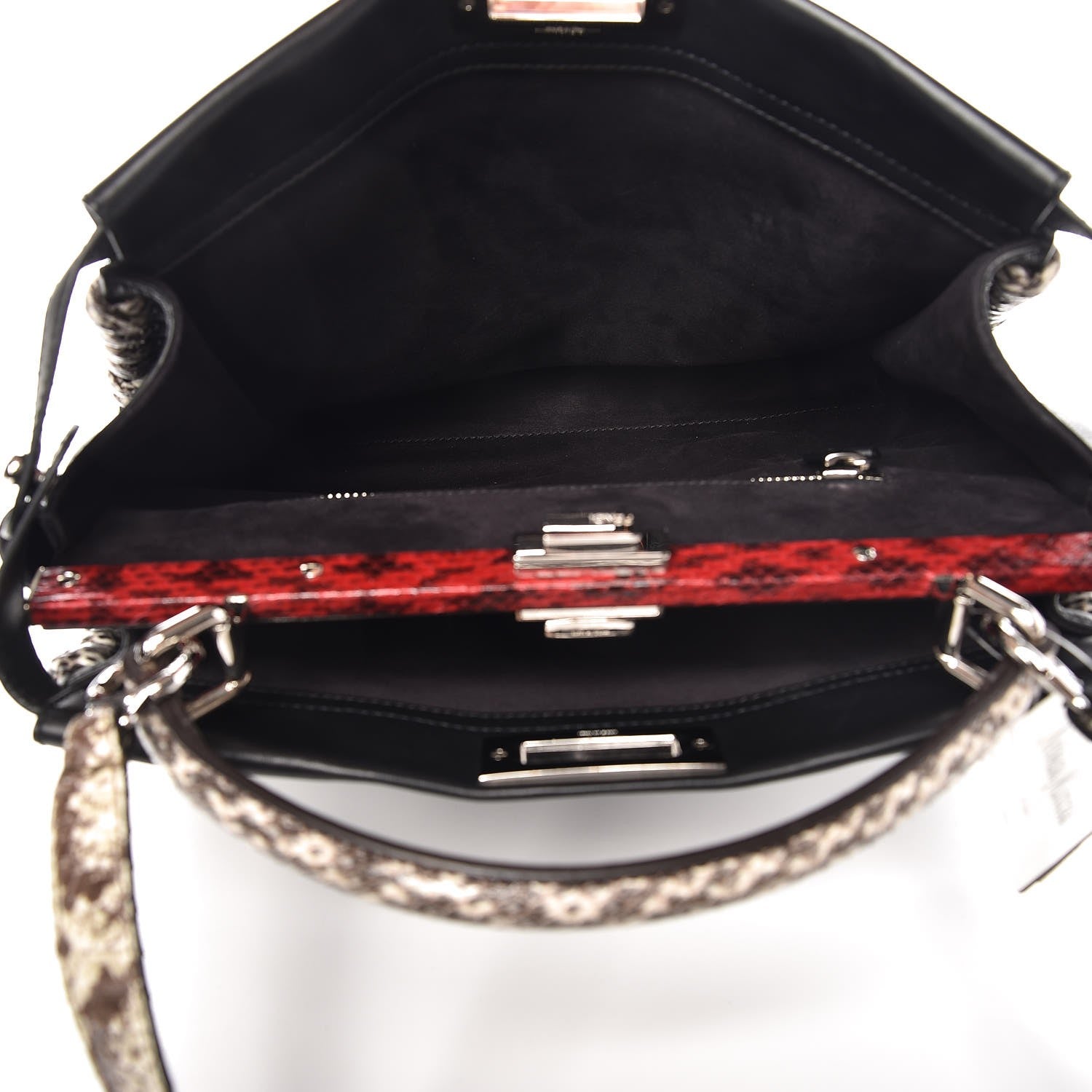Fendi Calfskin Elaphe Lace Up Large Peekaboo Iconic Satchel Black 6 of 8