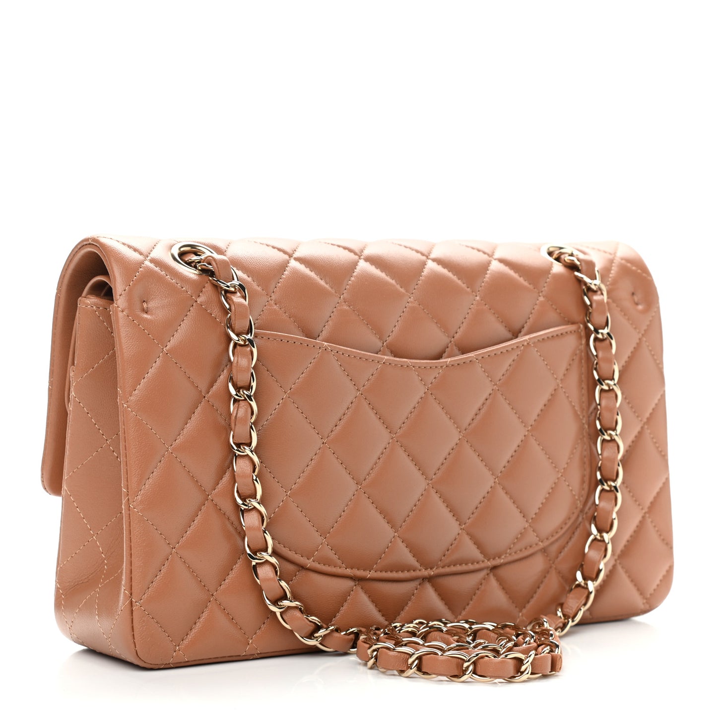 Lambskin Quilted Medium Double Flap Brown