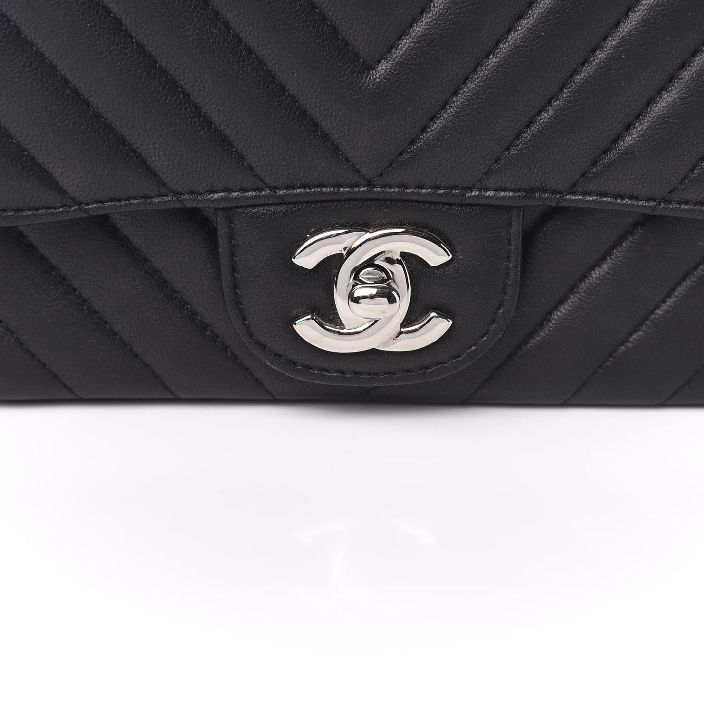 Lambskin Chevron Quilted Mini Square Flap Black