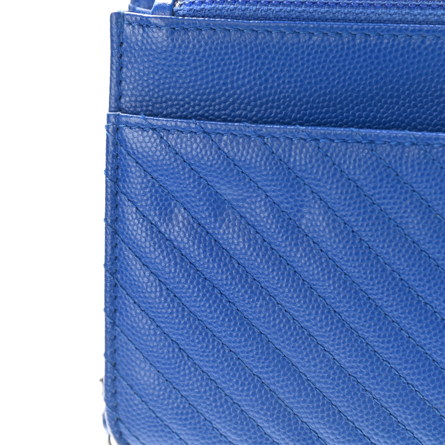 Caviar Chevron Quilted Wallet On Chain WOC Bright Blue