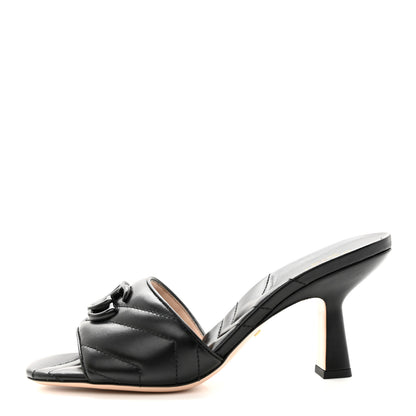 Gucci Nappa Matelasse Monochrome GG Marmont 75mm Slide Sandals 37.5 Black 1 of 10