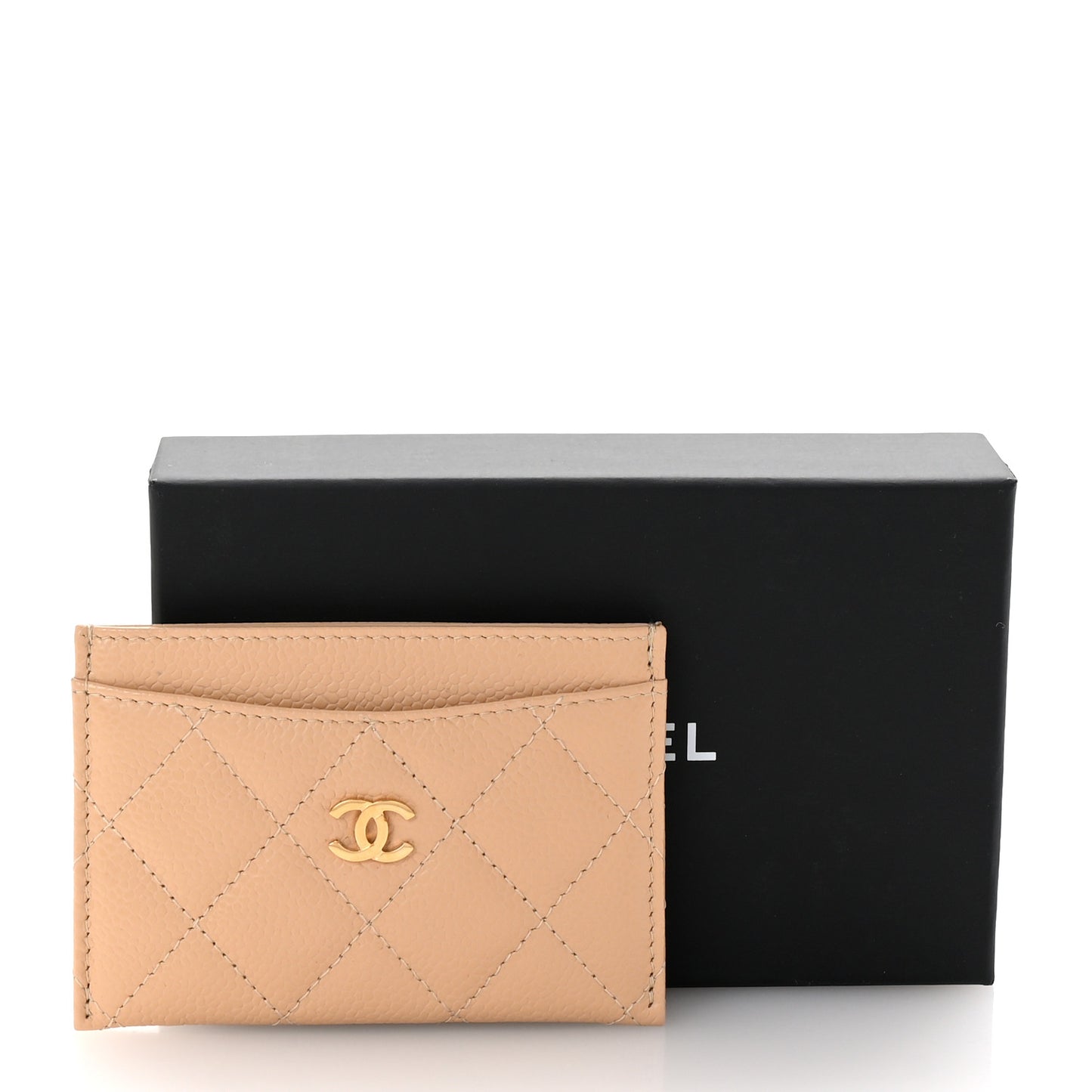 Caviar Quilted Card Holder Beige