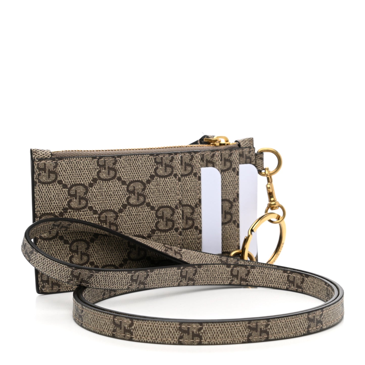 X BALENCIAGA GG Supreme Monogram Logo Card Case With Strap Beige Ebony
