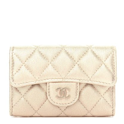 Chanel Metallic Lambskin Quilted Flap Card Holder Wallet Gold 1 of 9