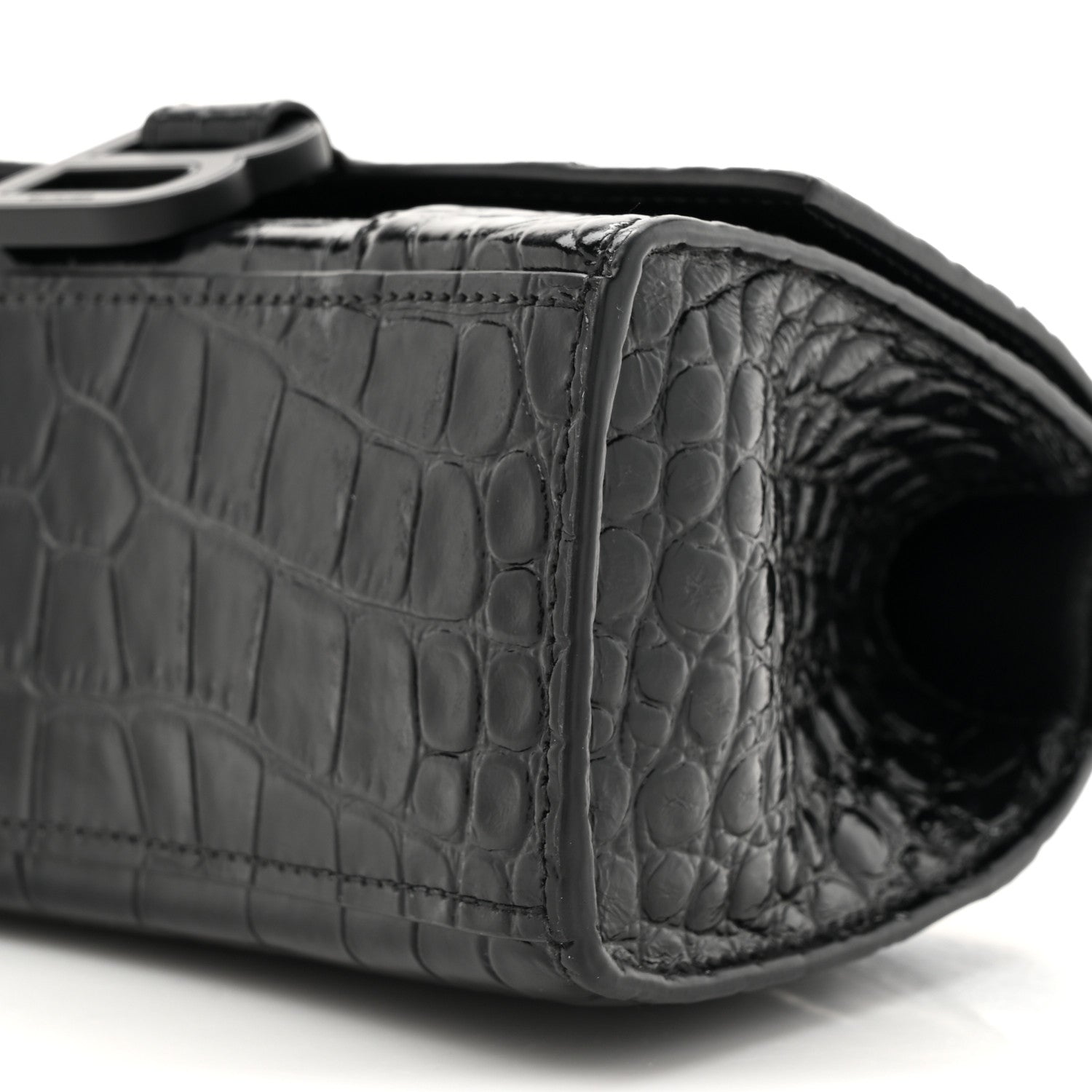 Balenciaga Shiny Calfskin Monochrome Crocodile Embossed Hourglass Top Handle Bag XS Black 9 of 11
