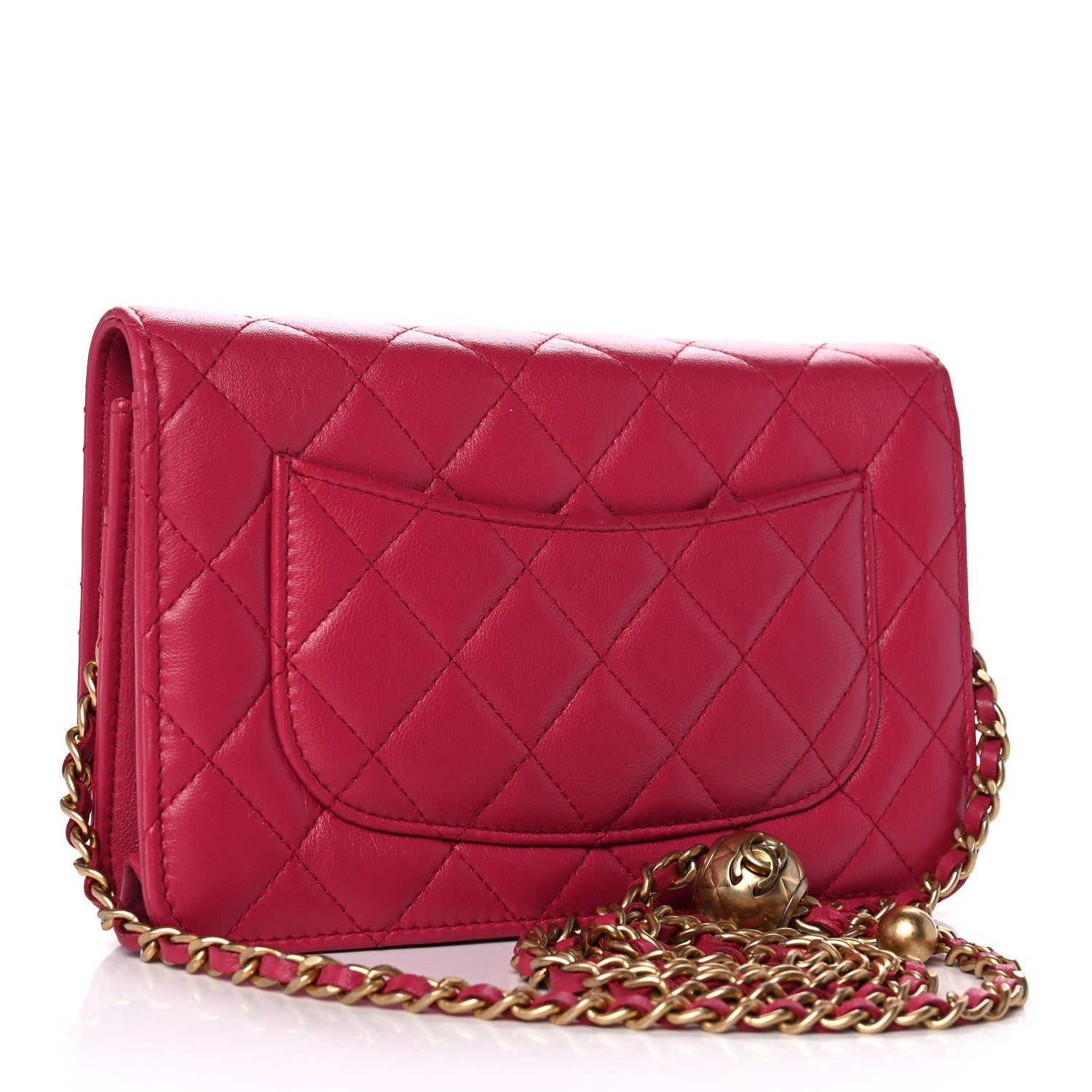 Chanel Lambskin Quilted CC Pearl Crush Wallet on Chain WOC Dark Pink 3 of 11