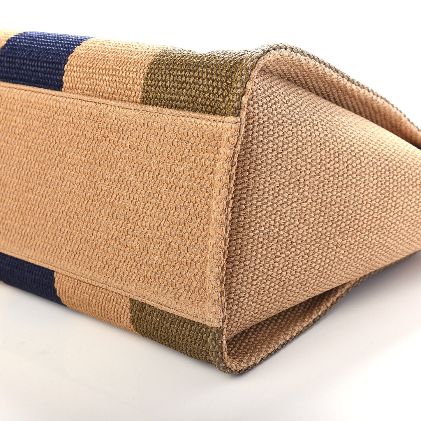 Straw Raffia Calfskin Striped Medium Deauville Tote Khaki Beige Navy Blue