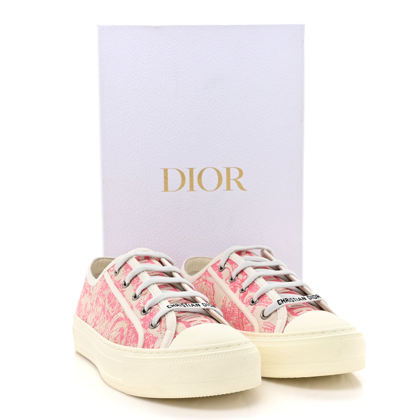 Canvas Toile De Jouy Embroidered Womens Walk'N'Dior Low Top Sneakers 38 Off-White Pink