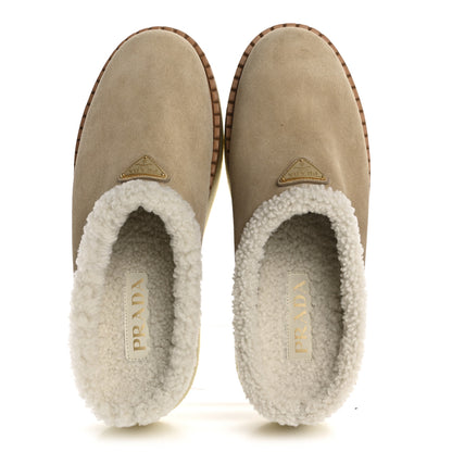 Prada Suede Shearling Triangle Logo Slippers 40.5 Deserto 2 of 9