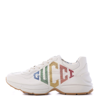 Gucci Calfskin Glitter Game Logo Womens Rhyton Sneakers 41 Mystic White 1 of 7