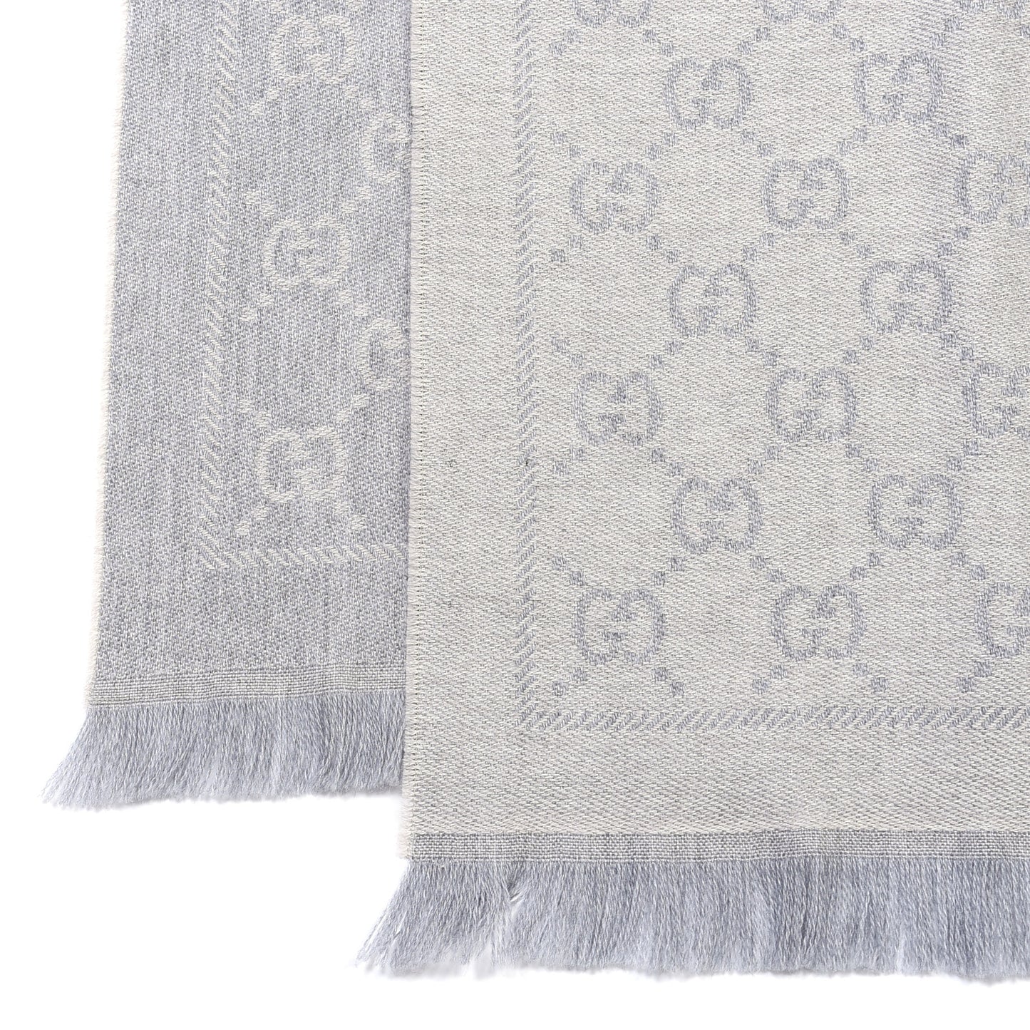 Wool Jacquard GG Monogram Sten Fringe Scarf Zinc Light Grey