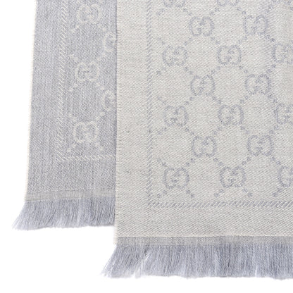 Gucci Wool Jacquard GG Monogram Sten Fringe Scarf Zinc Light Grey 4 of 4