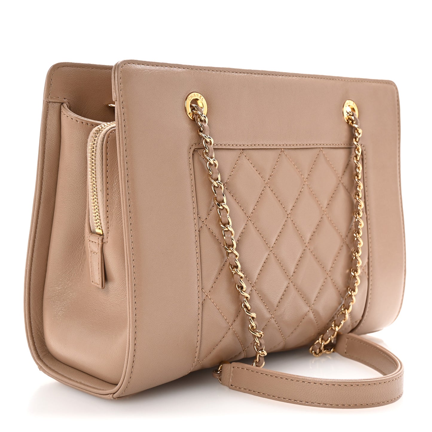 Sheepskin Quilted Mademoiselle Vintage Shopping Tote Beige