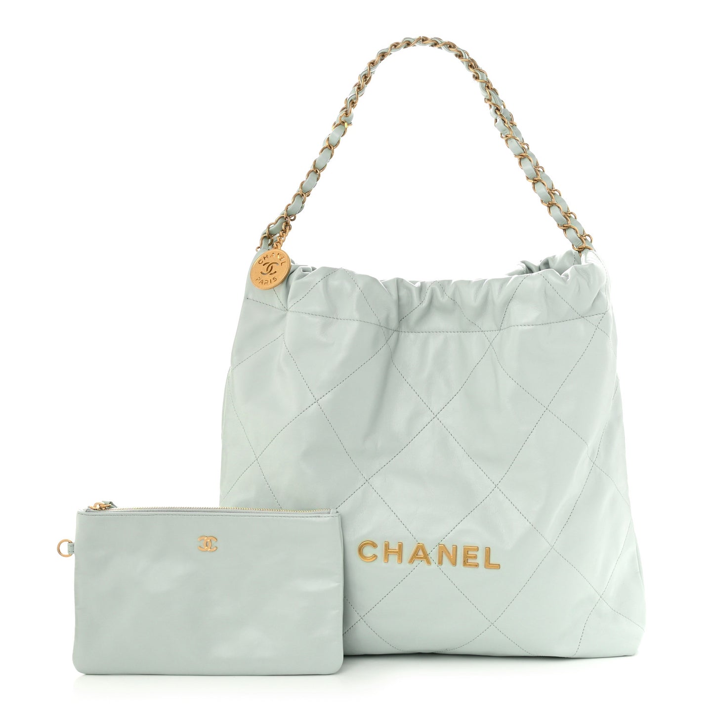 Shiny Calfskin Quilted Chanel 22 Light Blue
