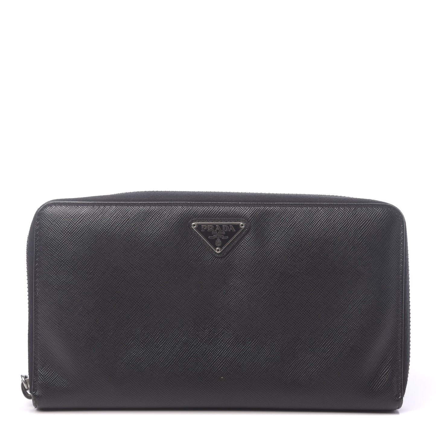 Saffiano Triangle Large Zip Around Travel Wallet Black