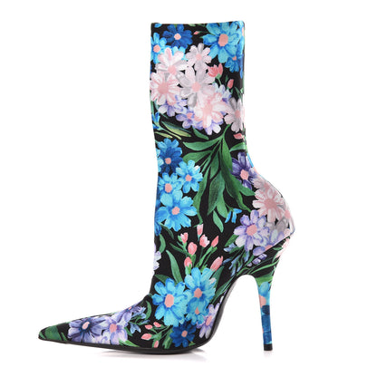 Balenciaga Jersey Crepe Wild Flowers Extreme Pointed Toe Knife Booties 35 Bleu Violet 1 of 8
