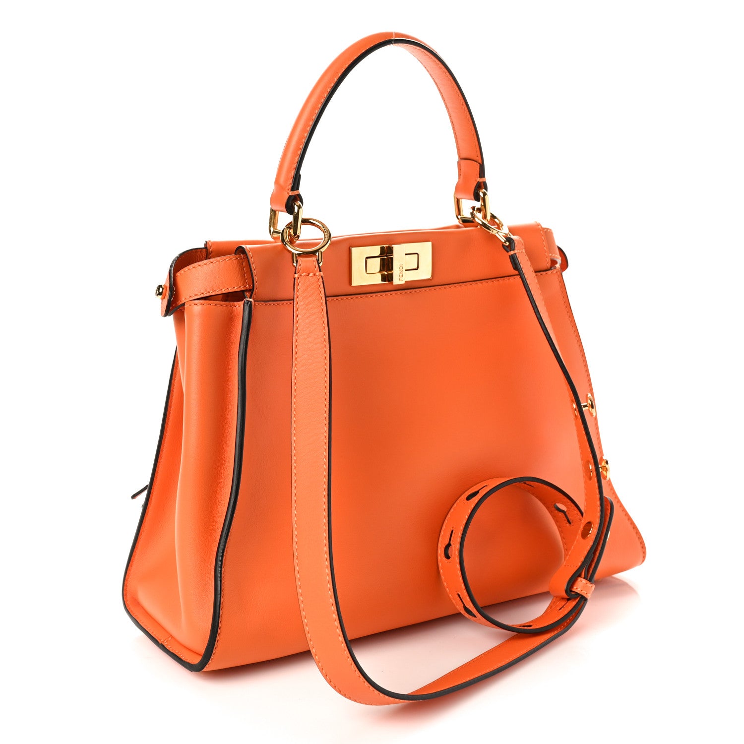 Fendi Vitello Seta Shiny Nappa Medium 3 Pocket Peekaboo Iconic Satchel Papaya 2 of 9