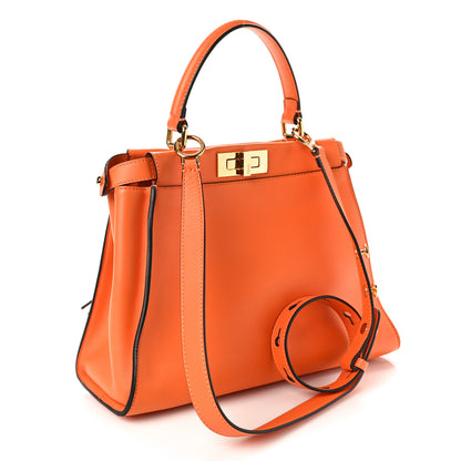 Fendi Vitello Seta Shiny Nappa Medium 3 Pocket Peekaboo Iconic Satchel Papaya 2 of 9