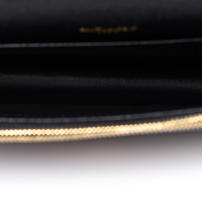 Saint Laurent Grain De Poudre Matelasse Chevron Monogram Envelope Chain Wallet Black 5 of 8
