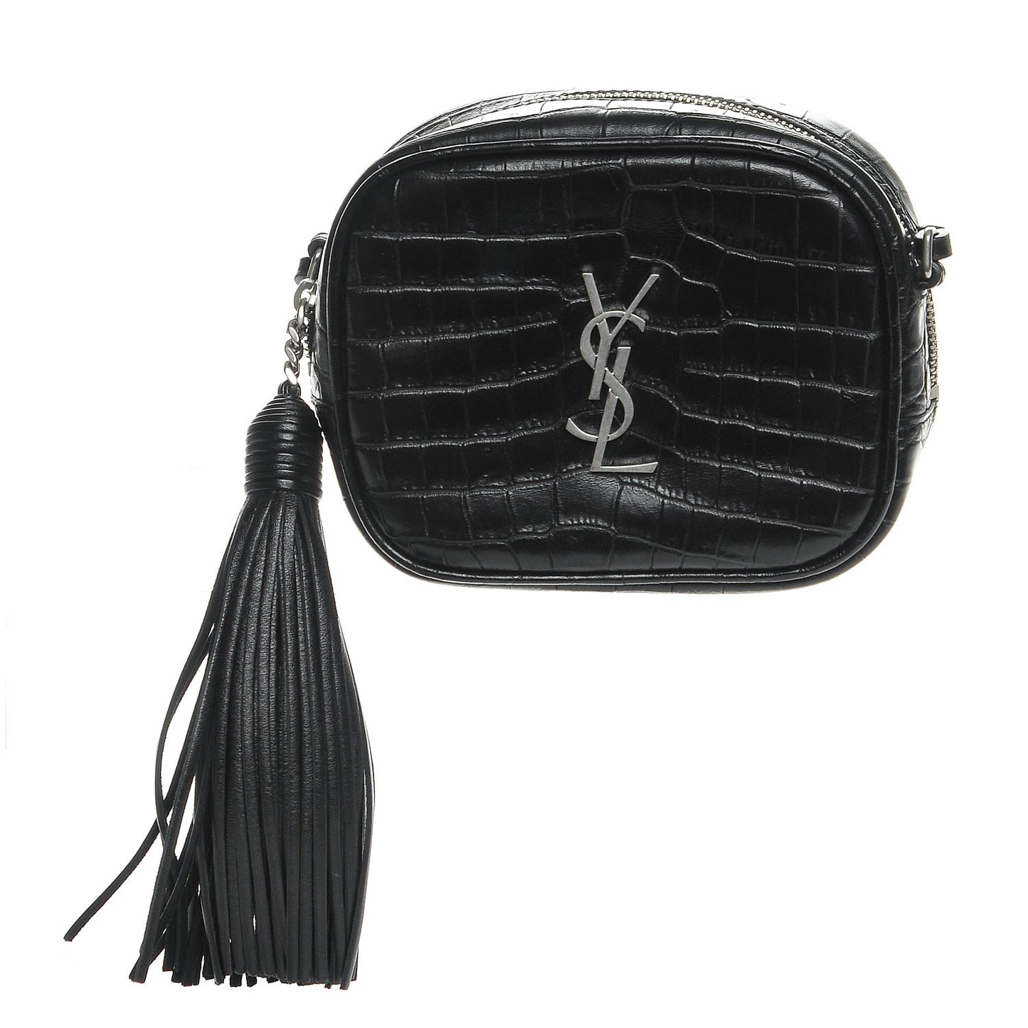 Calfskin Crocodile Embossed Monogram Blogger Bag Black