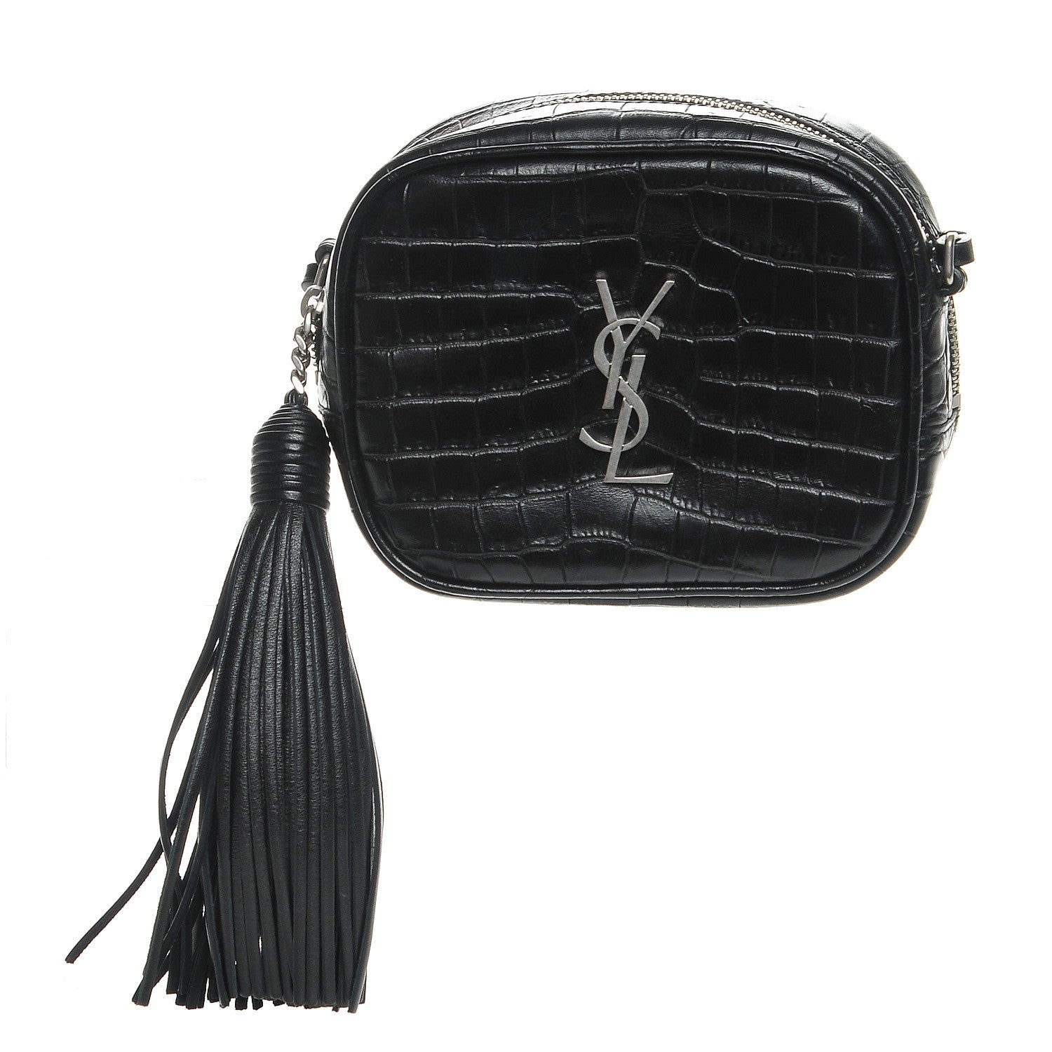 Saint Laurent Calfskin Crocodile Embossed Monogram Blogger Bag Black 1 of 8