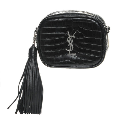 Saint Laurent Calfskin Crocodile Embossed Monogram Blogger Bag Black 1 of 8