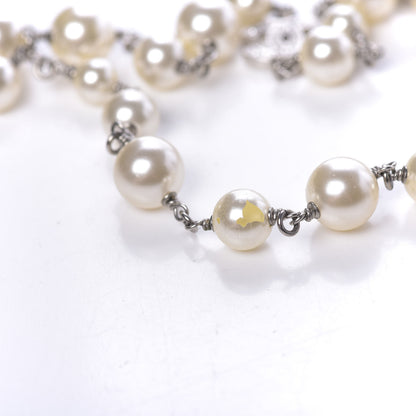 Chanel Graduated Pearl Crystal CC Long Necklace Silver 9 of 10