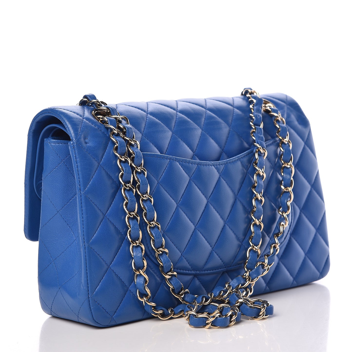 Lambskin Quilted Medium Double Flap Blue