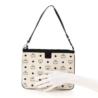 MCM Visetos Liz Shopper Tote Pouch White Black 2 of 6