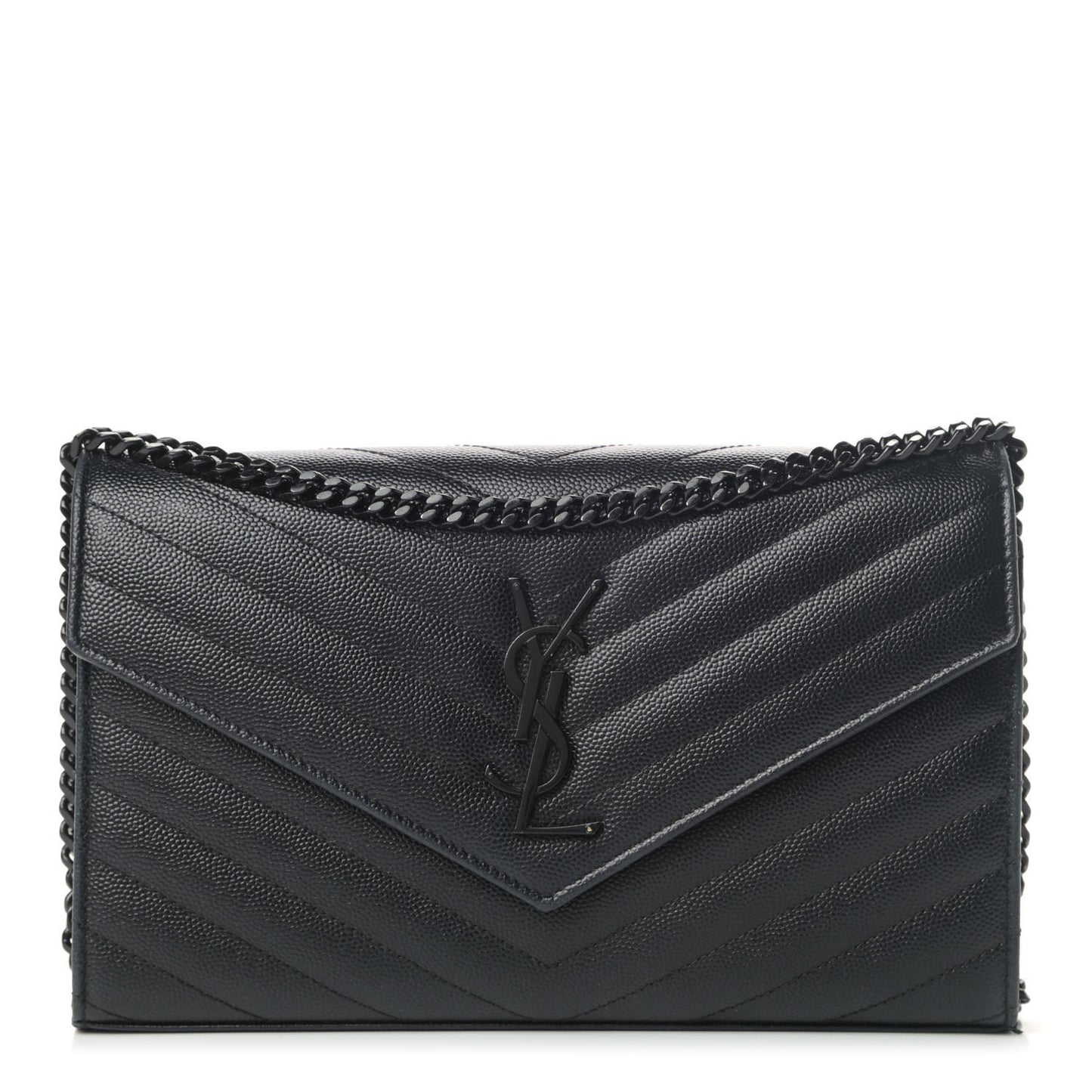 Grain De Poudre Matelasse Chevron Monogram Chain Wallet Black