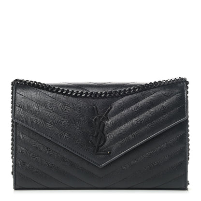Saint Laurent Grain De Poudre Matelasse Chevron Monogram Chain Wallet Black 1 of 6