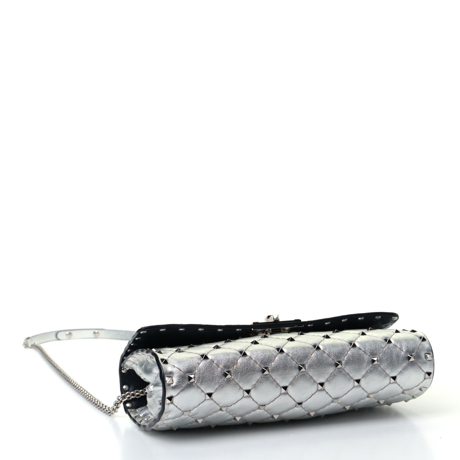 Valentino Garavani Metallic Lambskin Rockstud Spike Wallet on Chain Silver 3 of 5