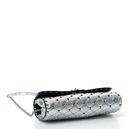 Valentino Garavani Metallic Lambskin Rockstud Spike Wallet on Chain Silver 3 of 5