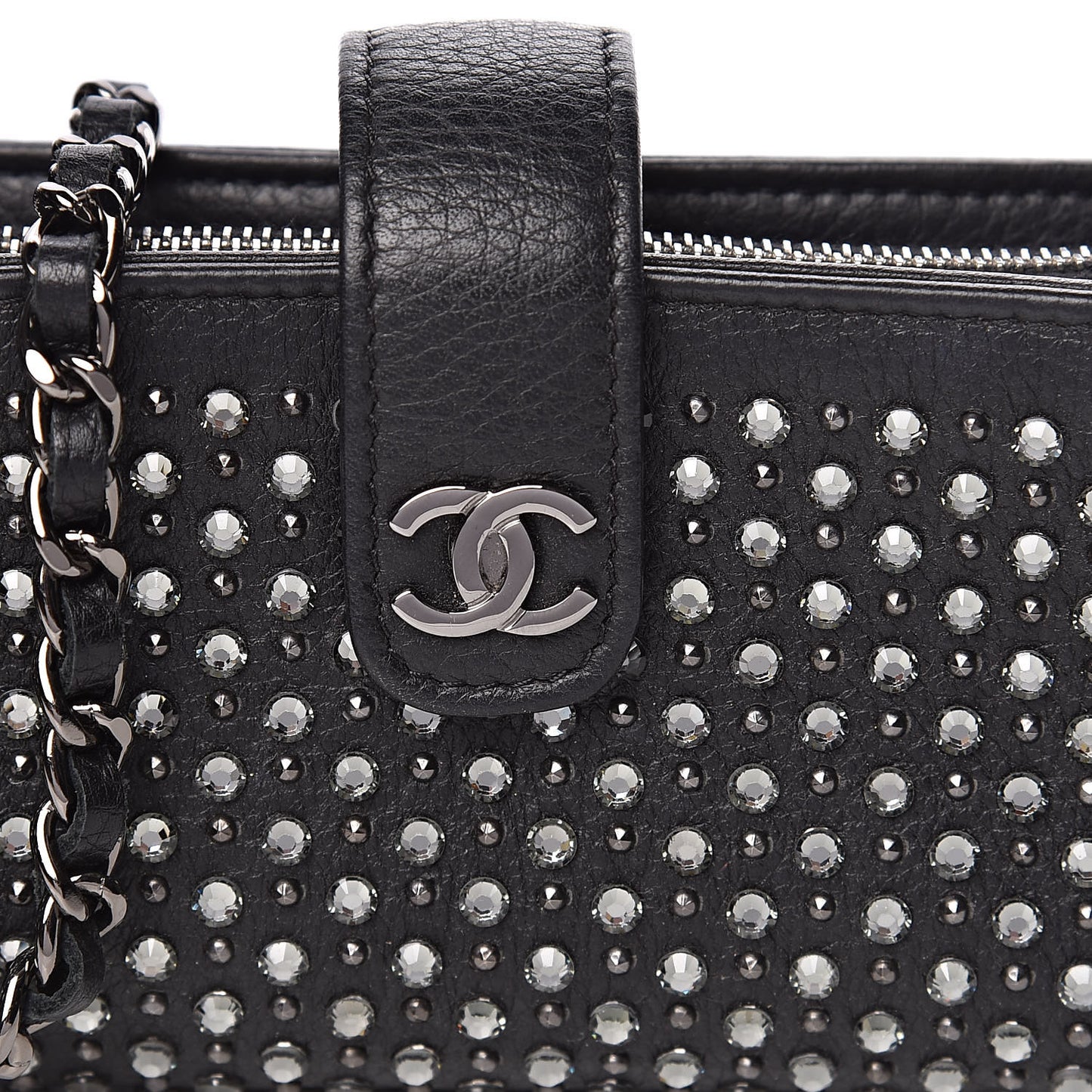 Calfskin Strass Studded Mini Phone Holder Clutch Black