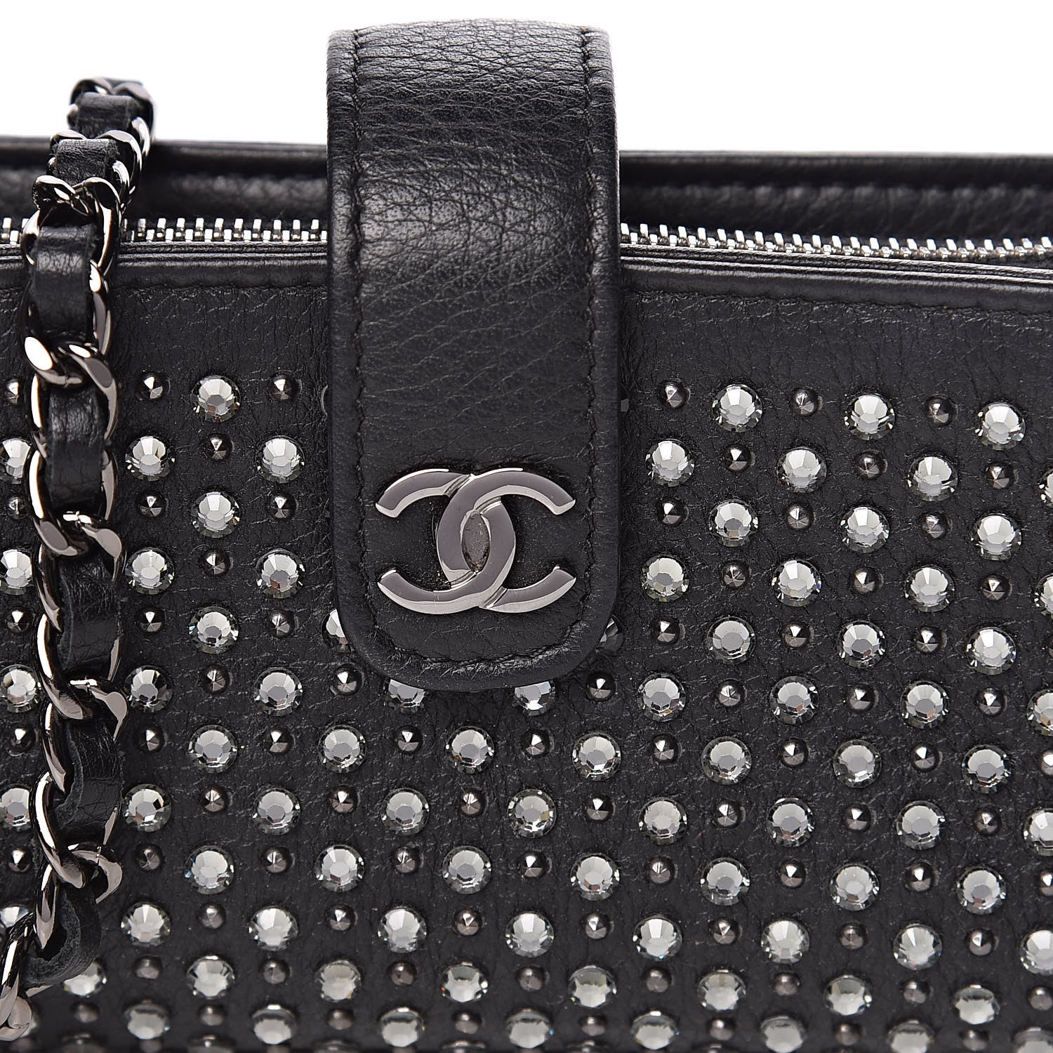 Chanel Calfskin Strass Studded Mini Phone Holder Clutch Black 13 of 14