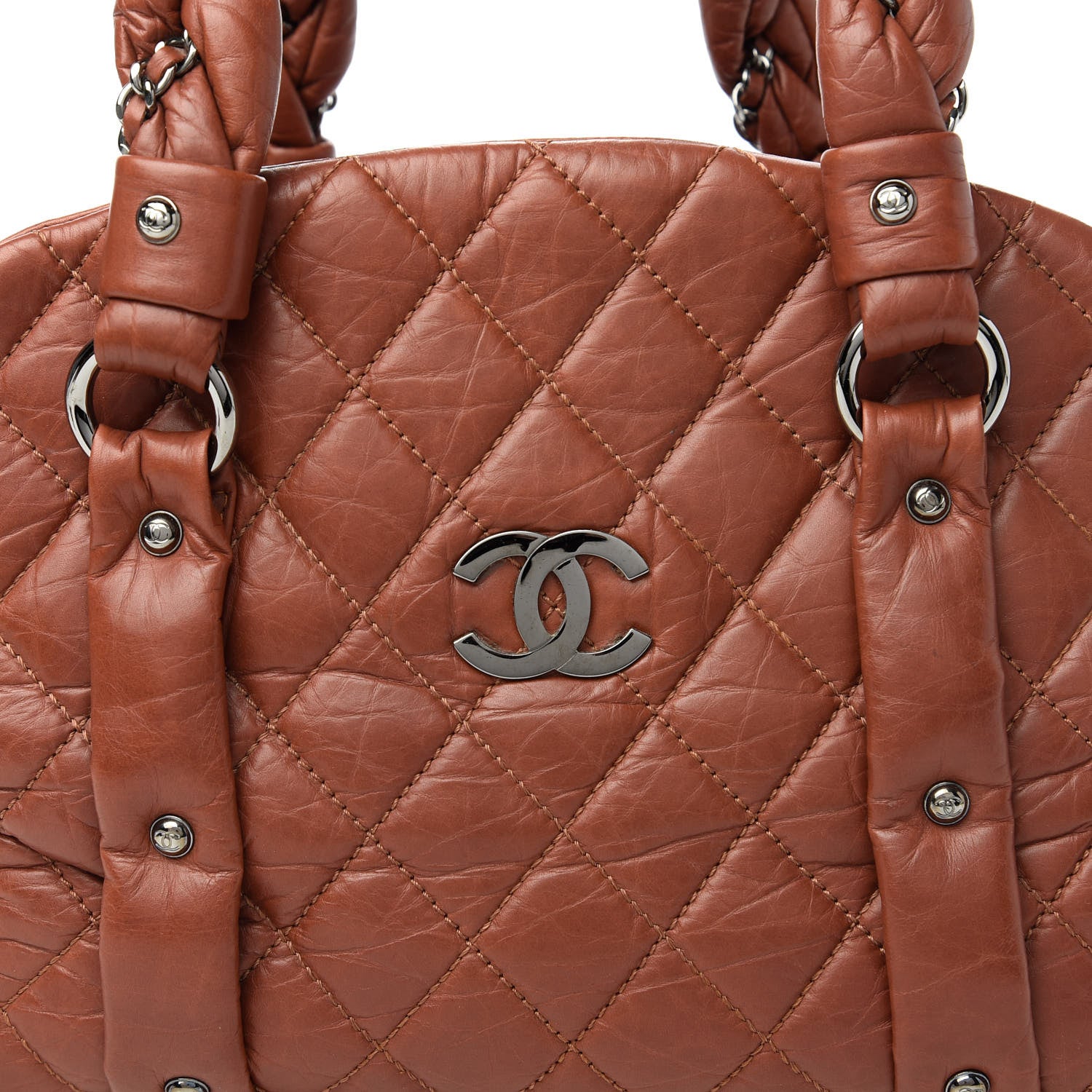Chanel Distressed Lambskin Vintage Ligne Lady Braid Tote Brown 10 of 11