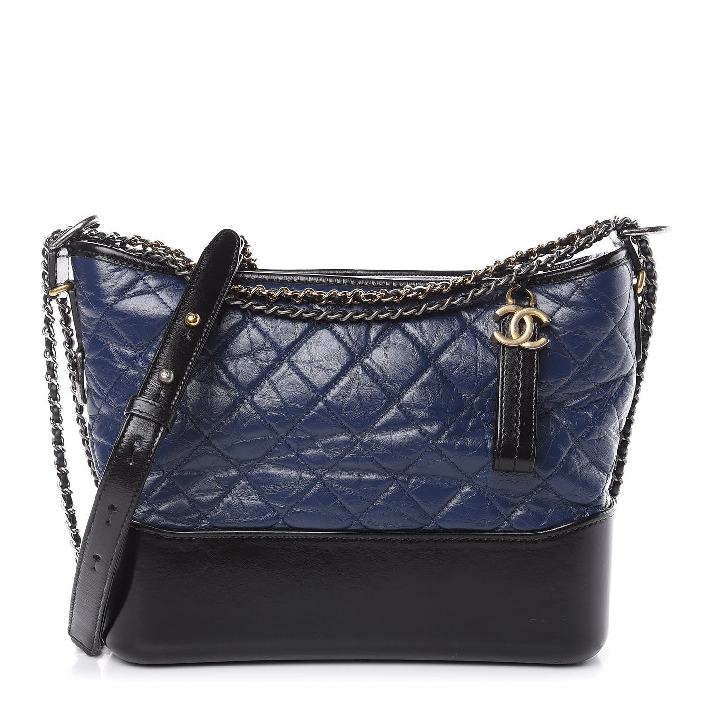 Aged Calfskin Quilted Medium Gabrielle Hobo Navy Black