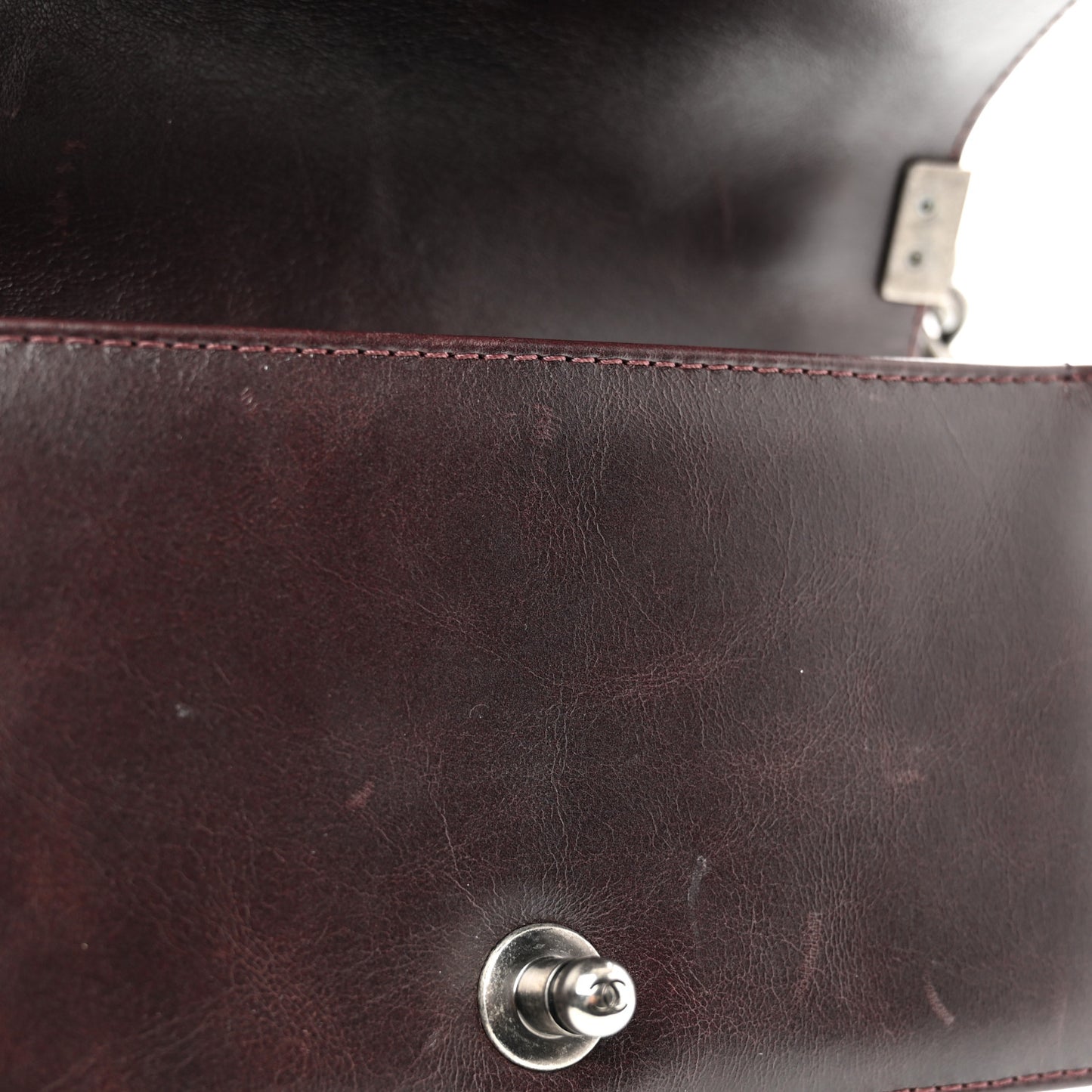 Shiny Goatskin Quilted Small Boy Top Handle Flap Burgundy
