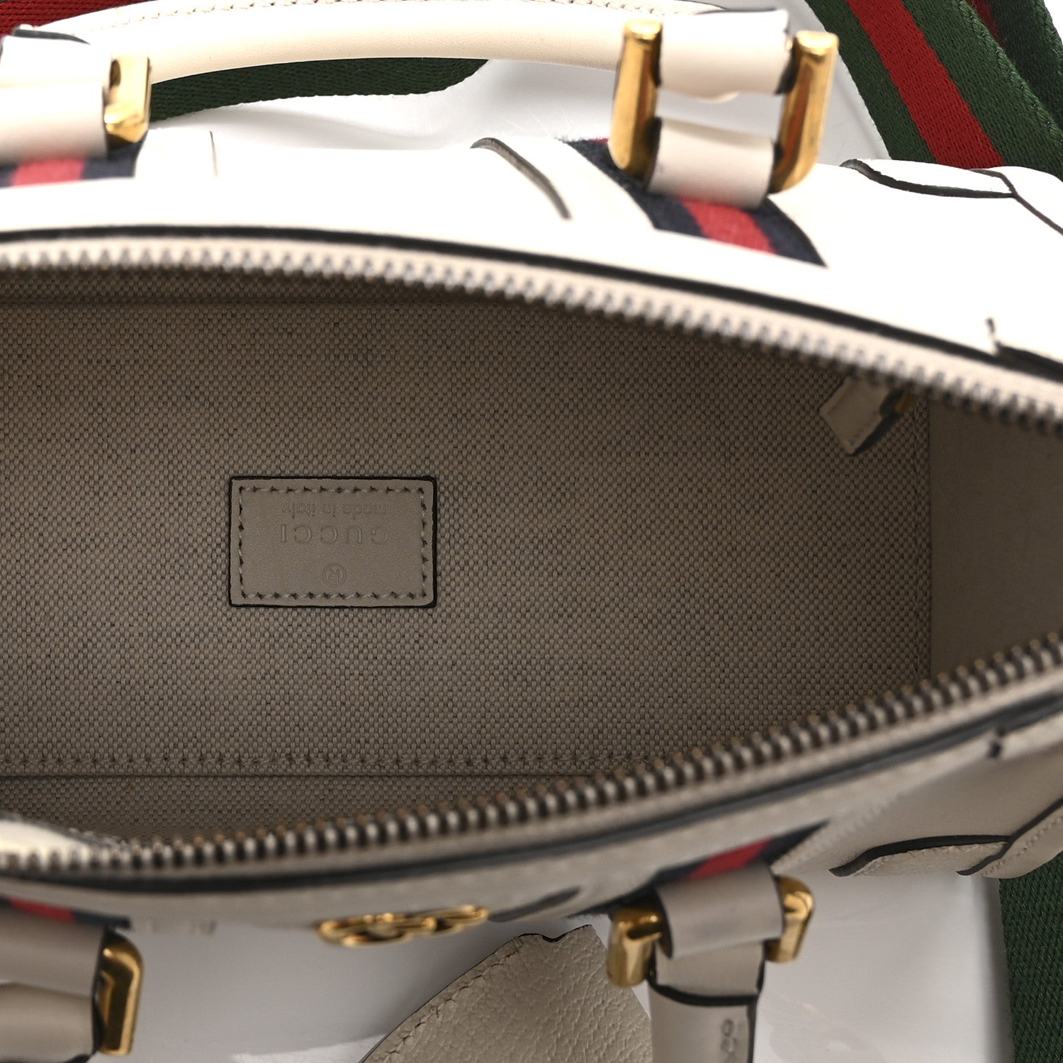 Gucci Koi Calfskin Web Mini Bauletto Duffle Top Handle Bag Mystic White 5 of 11