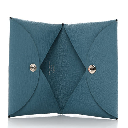 Hermes Chevre Mysore Calvi Card Case New Bleu Jean 5 of 8