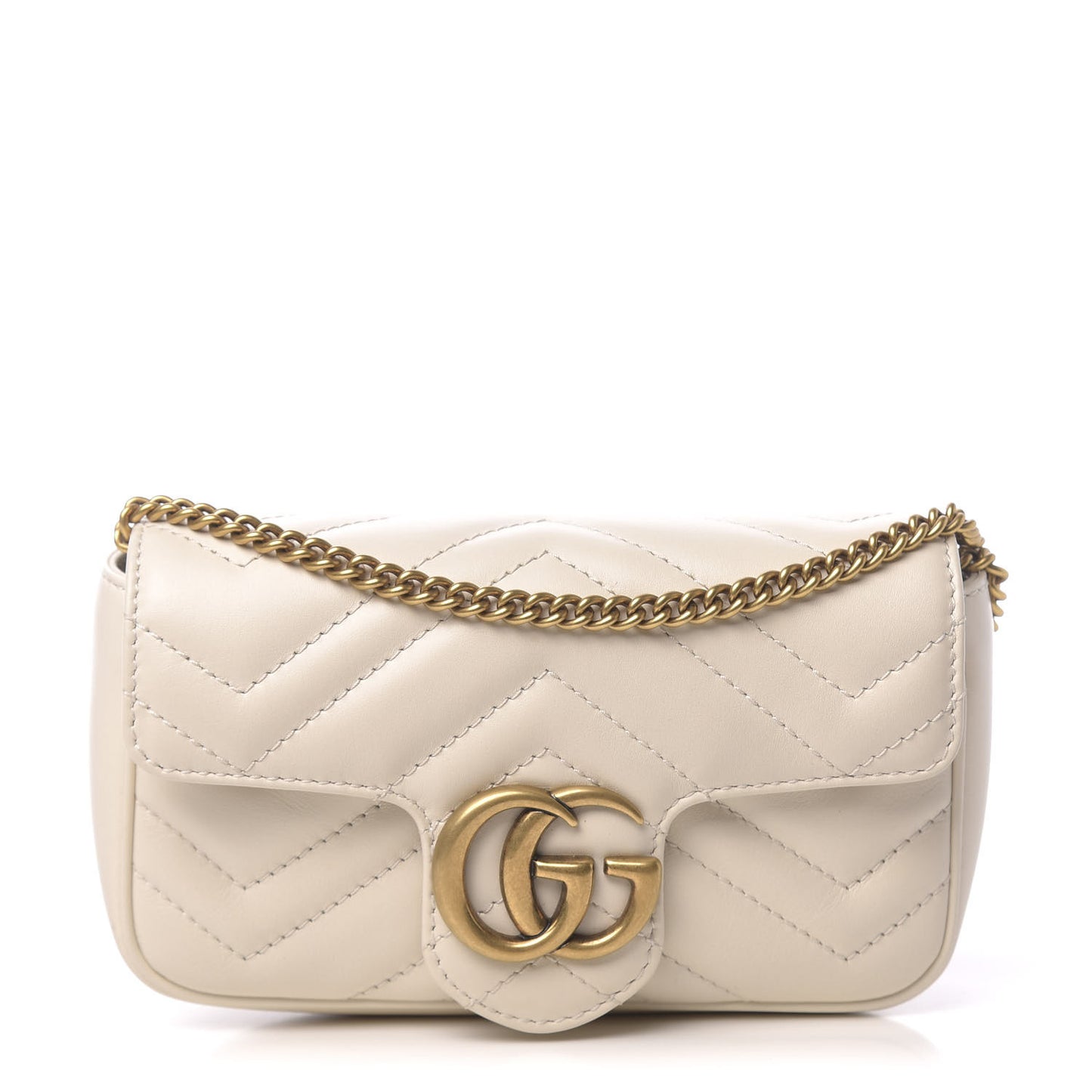 Calfskin Matelasse Super Mini GG Marmont Shoulder Bag White