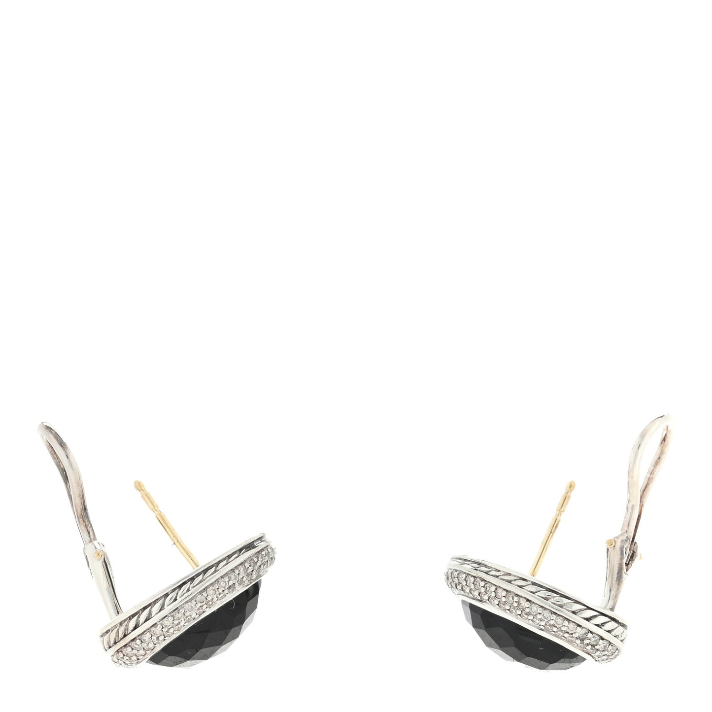 Sterling Silver Diamond Black Onyx 14mm Oval Earrings