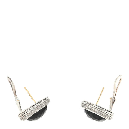 David Yurman Sterling Silver Diamond Black Onyx 14mm Oval Earrings 3 of 4