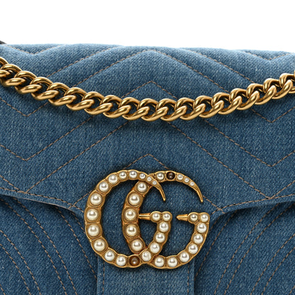 Gucci Denim Matelasse Small Pearly GG Marmont Shoulder Bag Blue 5 of 10