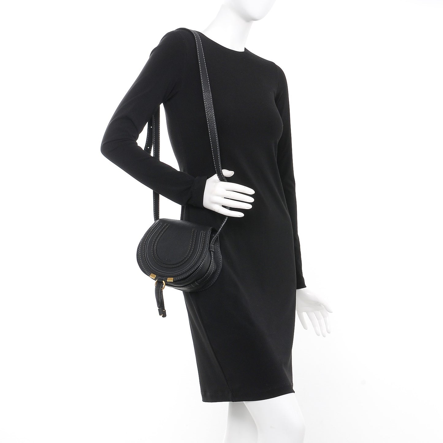 Calfskin Mini Marcie Round Crossbody Bag Black