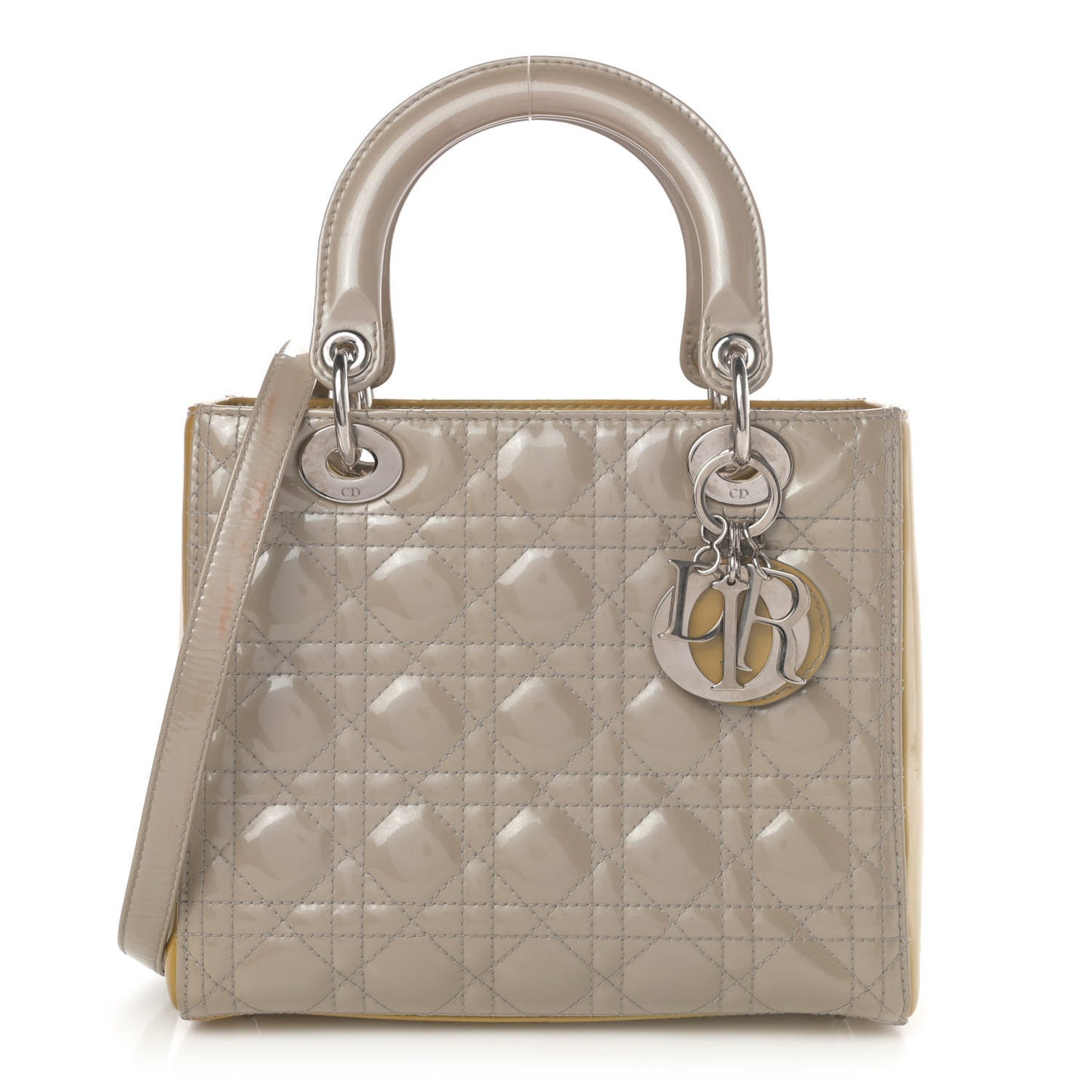 Patent Cannage Medium Lady Dior Beige